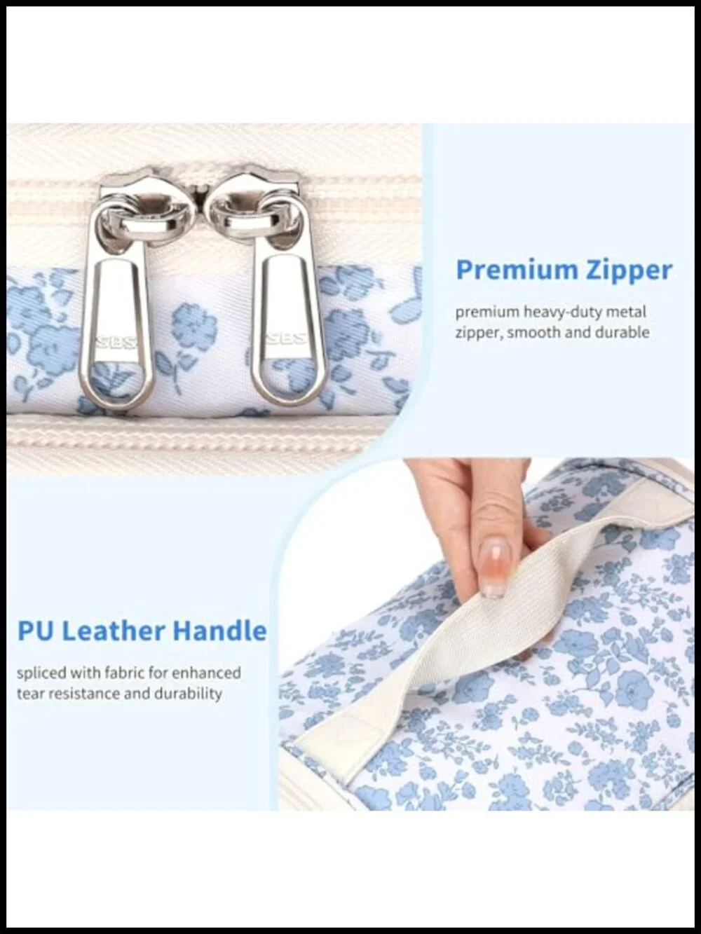 Large Vertical Makeup Bag with Brush Compartment, Quilted Toiletry Case with